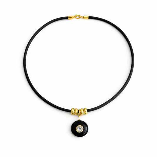 Round Black Onyx and Blue Topaz Rope Necklace