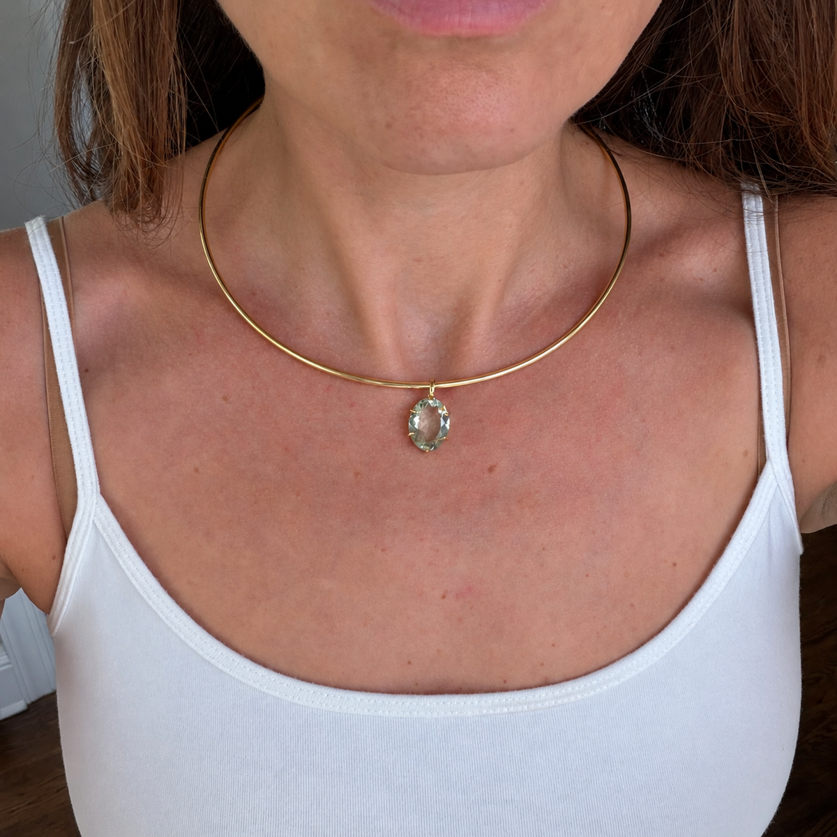 Green Amethyst Gold-Filled Collar Necklace
