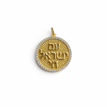 Load image into Gallery viewer, Am Yisrael Chai Pendant Gold Finish Sterling Silver Hebrew Necklace
