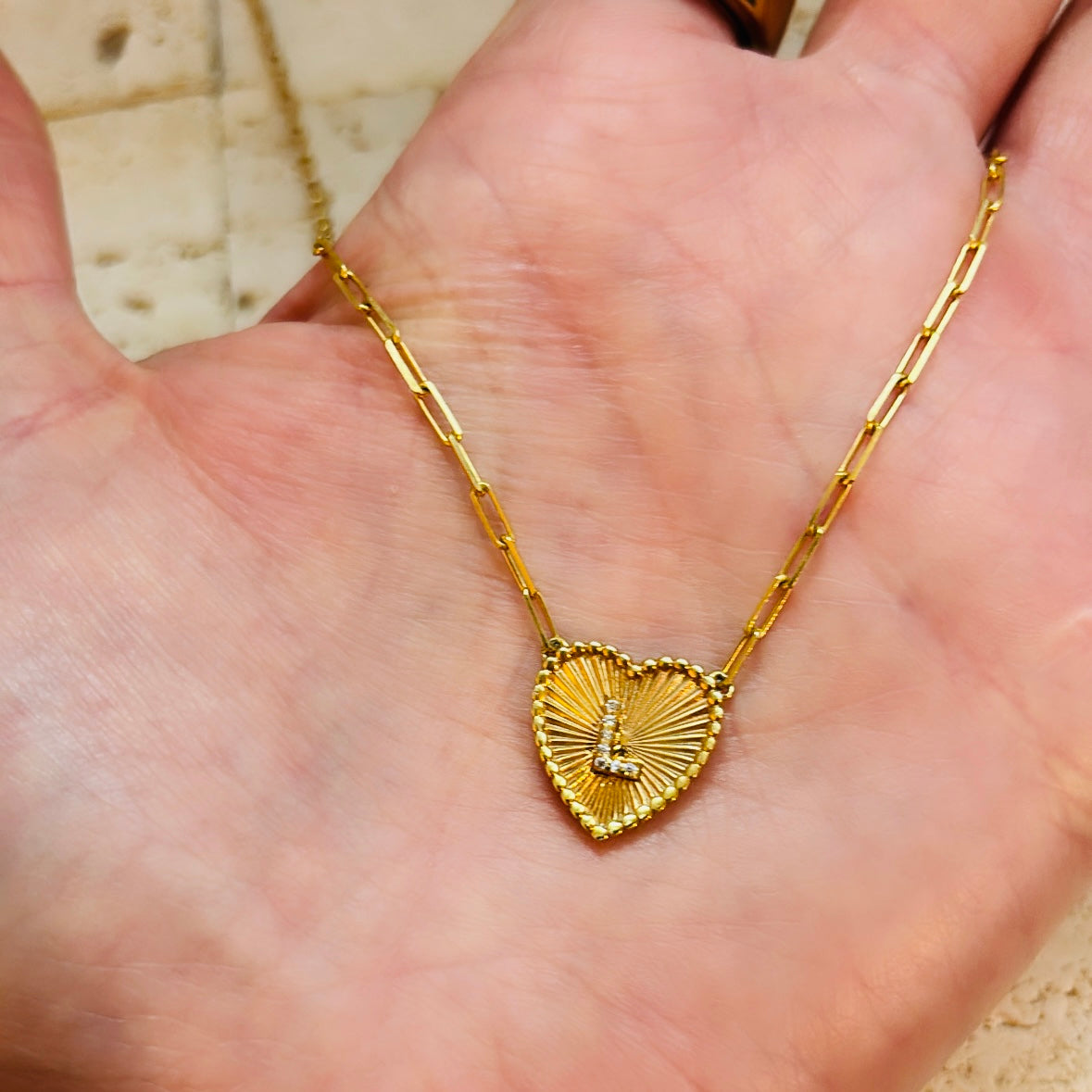 Radial Heart Initial Necklace
