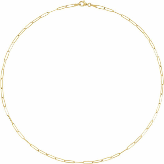 14K Yellow Gold Paperclip Chain Necklace – 2.6mm Solid Paperclip Link (18")