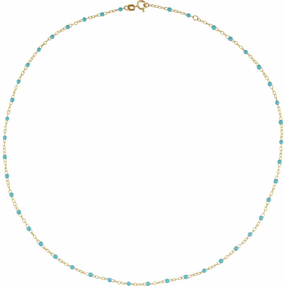 14K Gold Enamel Bead Chain – Turquoise, White & Black – Adjustable