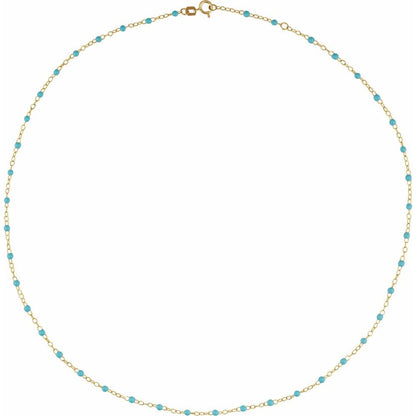 14K Gold Enamel Bead Chain – Turquoise, White & Black – Adjustable
