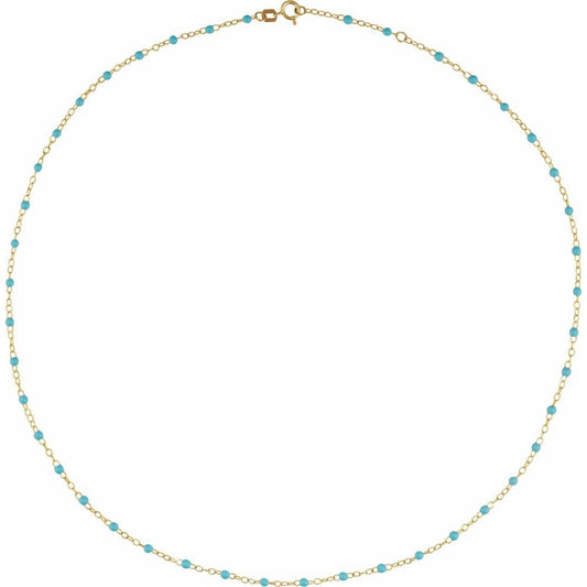 14K Gold Enamel Bead Chain – Turquoise, White & Black – Adjustable