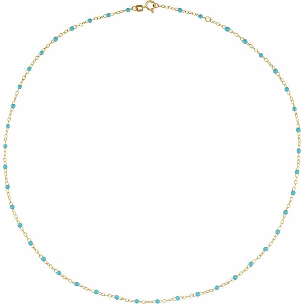14K Gold Enamel Bead Chain – Turquoise, White & Black – Adjustable