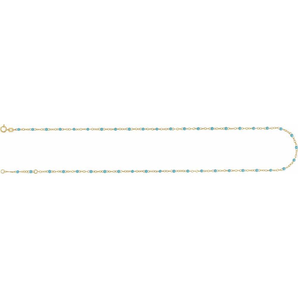 14K Gold Enamel Bead Chain – Turquoise, White & Black – Adjustable
