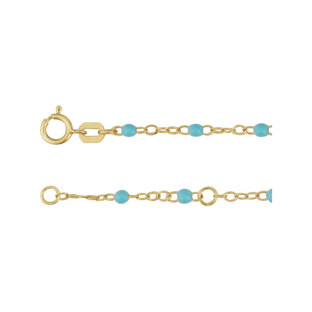 14K Gold Enamel Bead Chain – Turquoise, White & Black – Adjustable