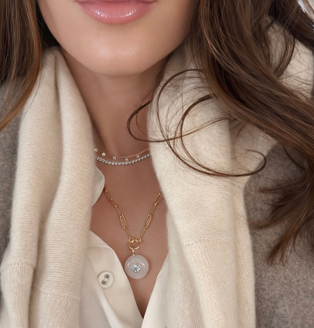 Rainbow Moonstone Blue Topaz Pendant Necklace