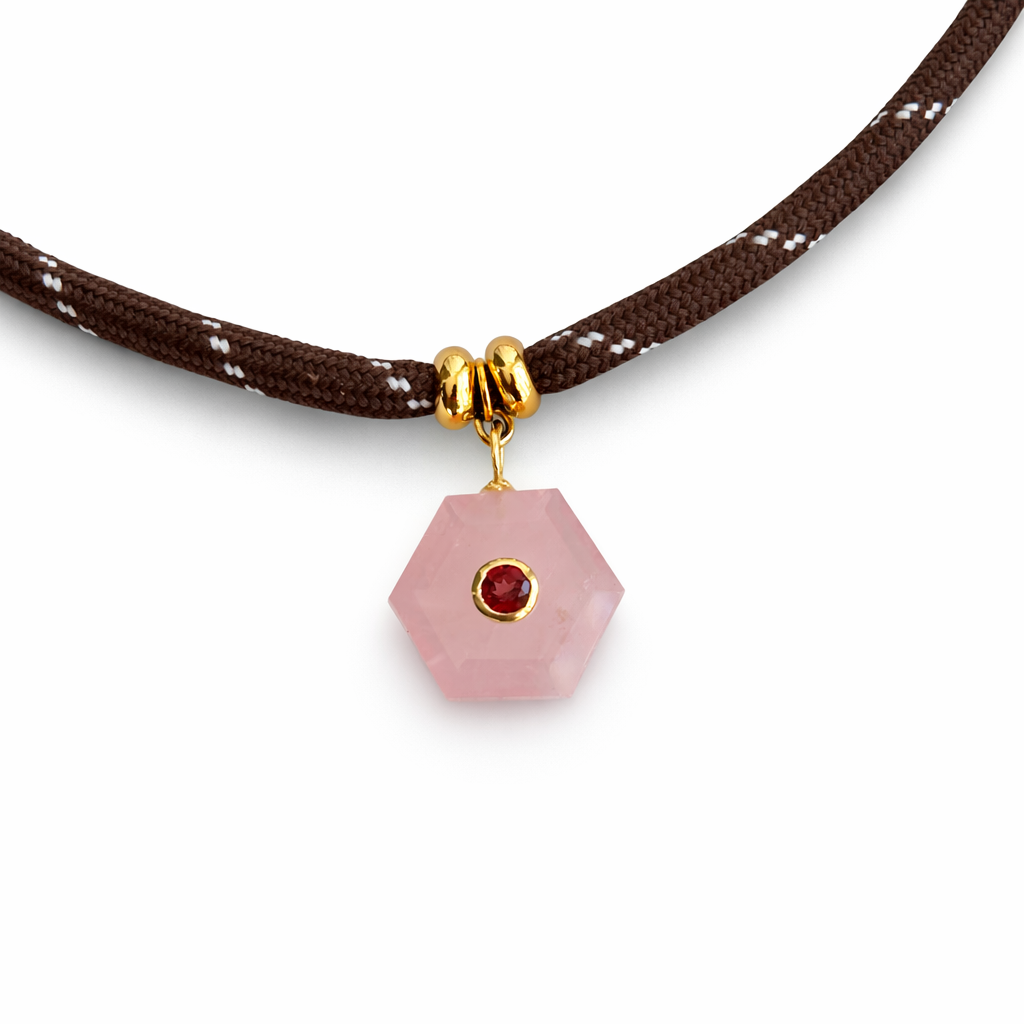 Rose Quartz Hexagon Rope Necklace
