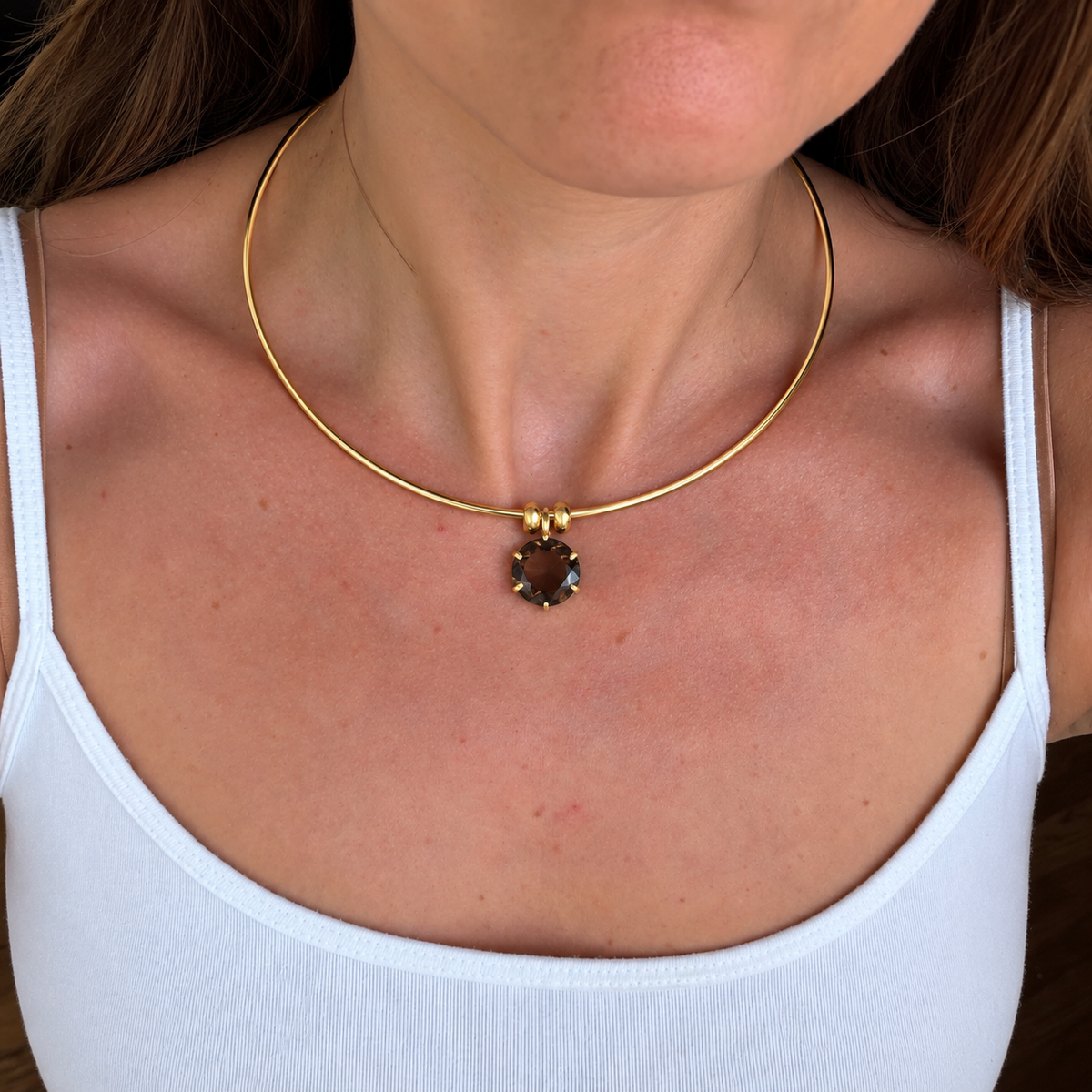 Smoky Quartz Gold-Filled Collar Necklace