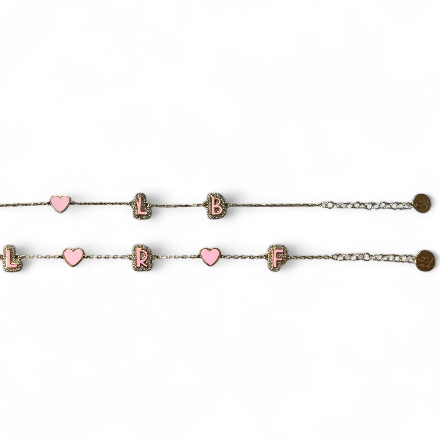 Custom Enamel Initial Heart Bracelet with Pave Outline
