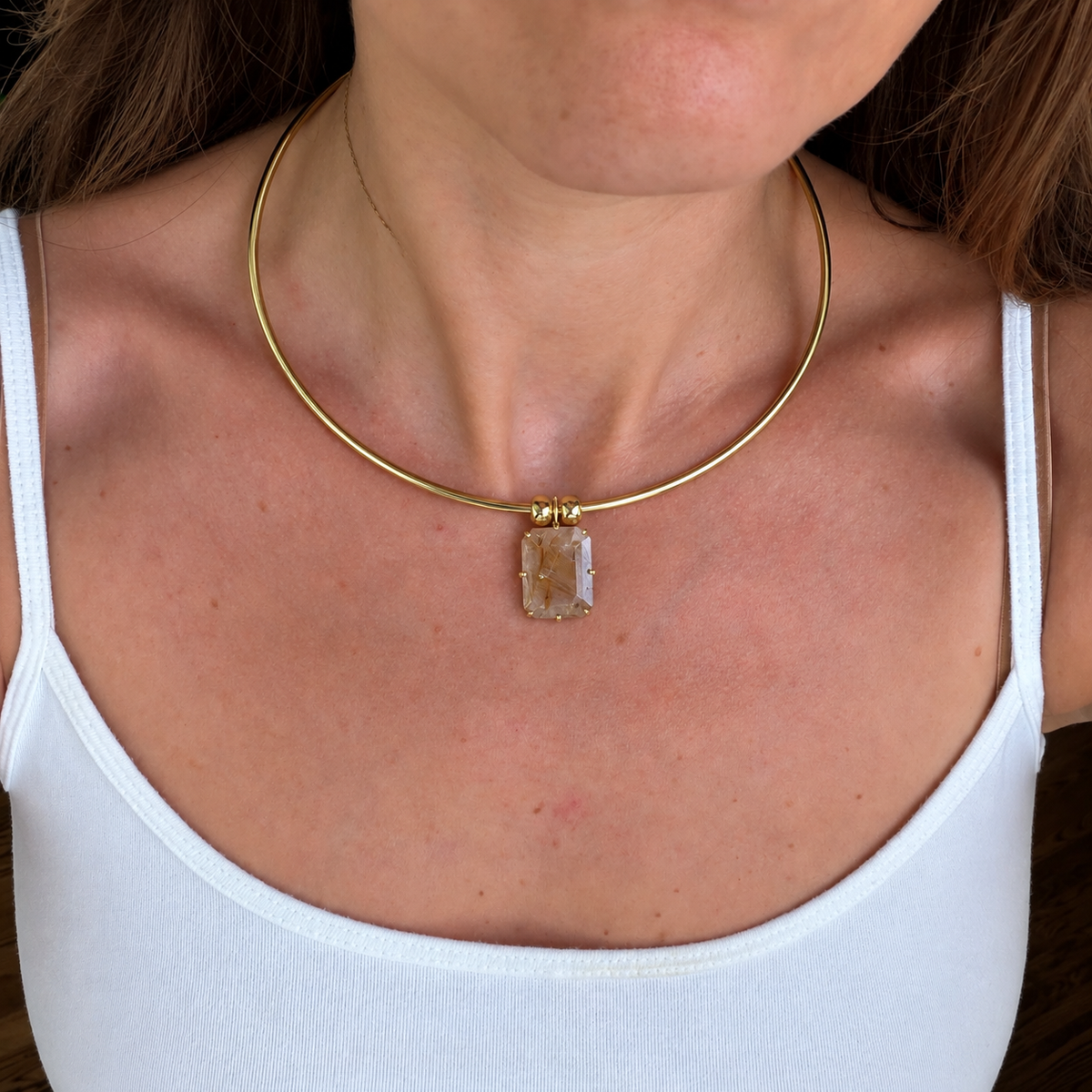 Rutilated Quartz Gold-Filled Collar Necklace