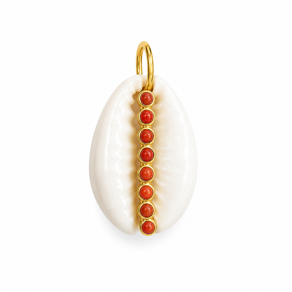 Coral Cowrie Gemstone Pendant Necklace