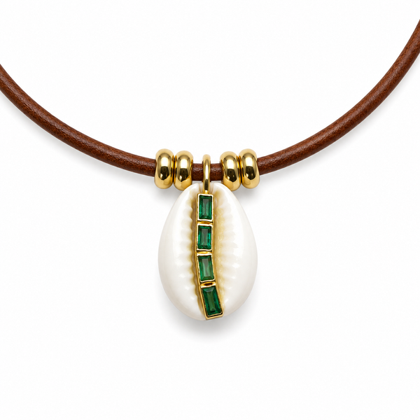 Emerald Cowrie Gemstone Pendant Necklace