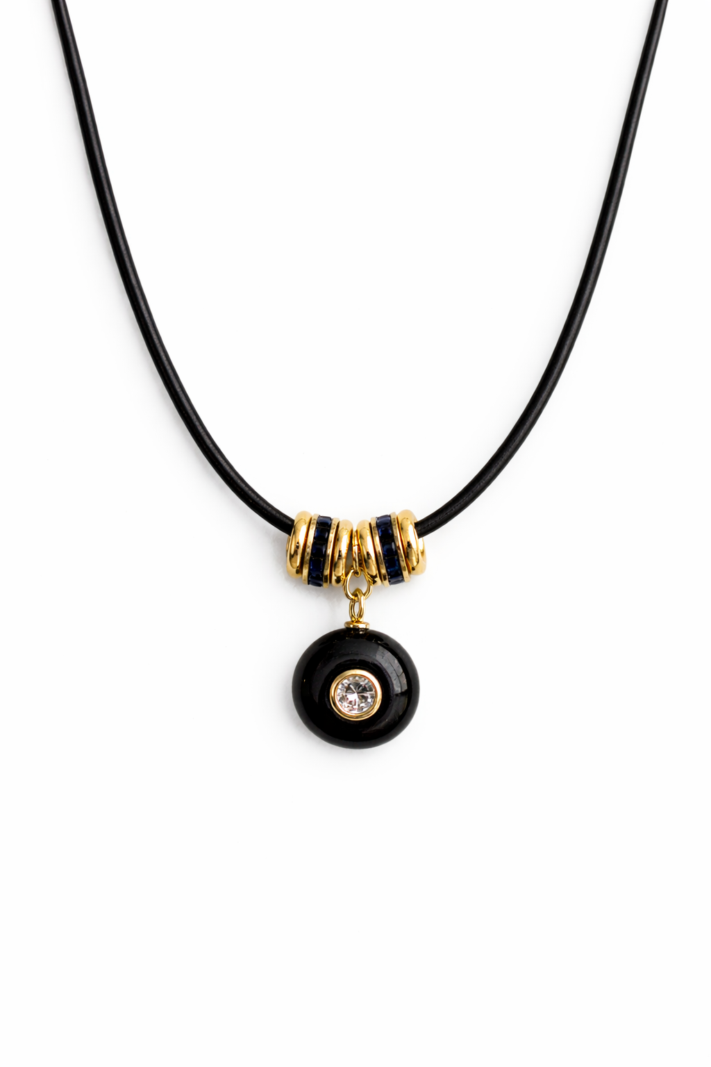 Round Black Onyx and White Topaz Rope Necklace