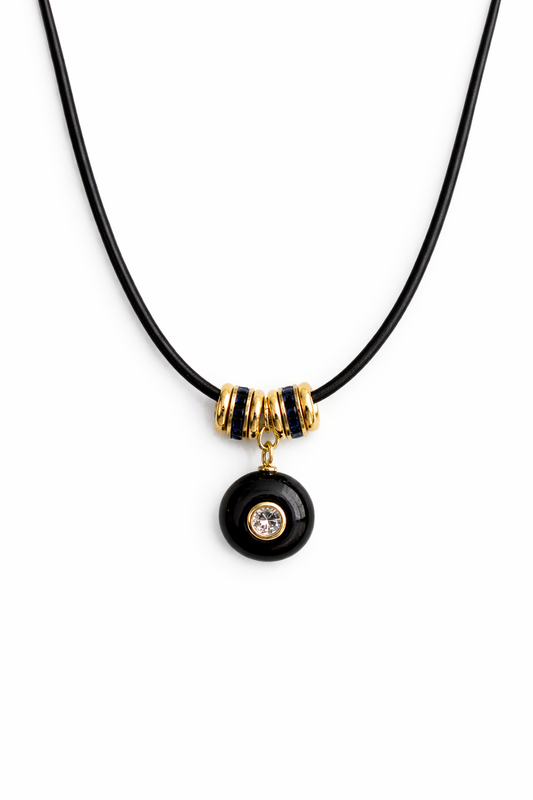 Round Black Onyx and White Topaz Rope Necklace