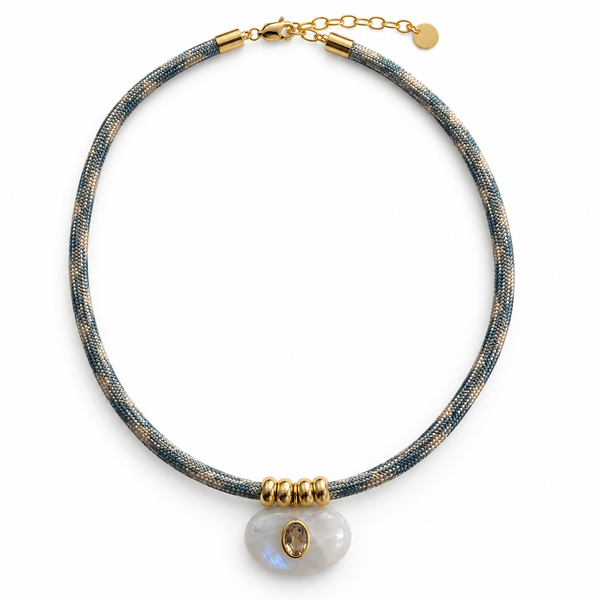 Moonstone & Yellow Citrine Oval Rope Necklace Horizontal