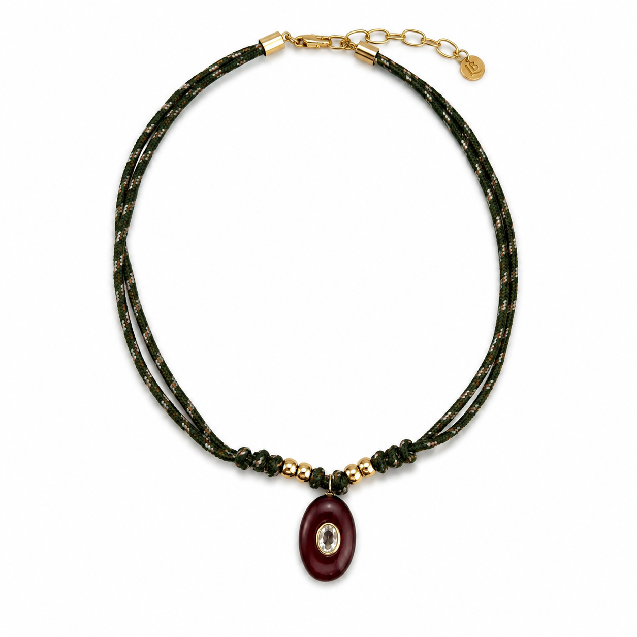 Tiger’s Eye & White Topaz Oval Knotted Rope Necklace
