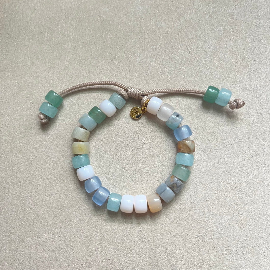 New Sea Glass • Gemstone Beaded Bracelet • Adjustable Pony Beads