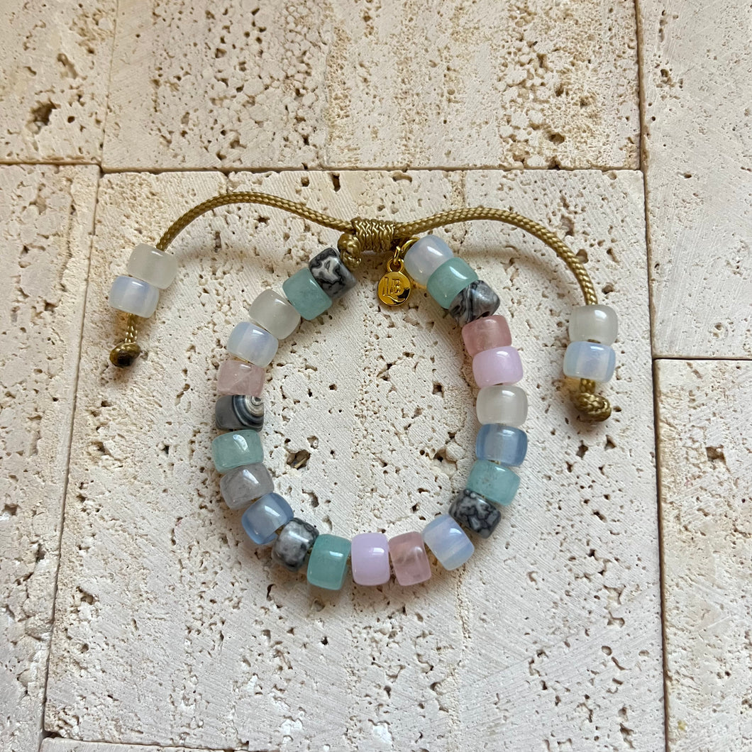 Cloudless • Sea Glass Collection • Gemstone Adjustable Beaded Bracelet