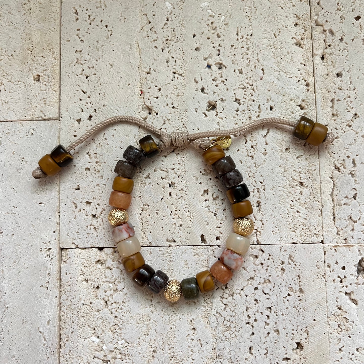 Sweet Honey, Gemstone Adjustable Beaded Bracelet with Gold Spacers
