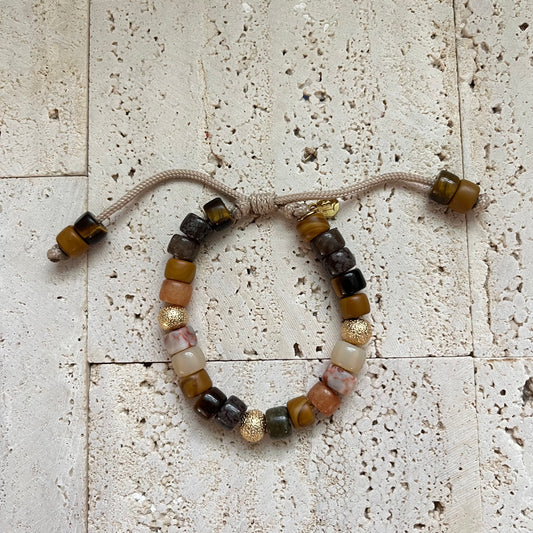 Sweet Honey, Gemstone Adjustable Beaded Bracelet with Gold Spacers