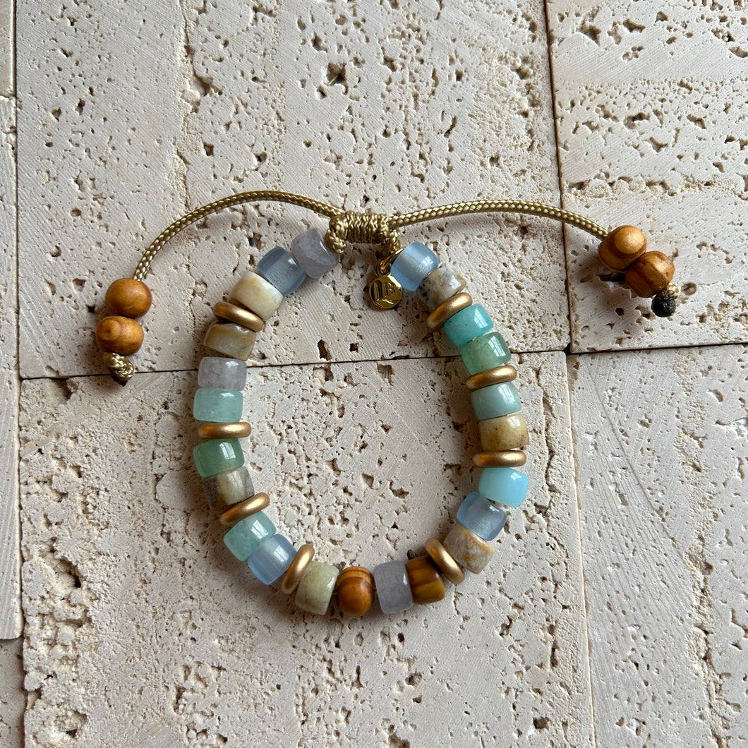 Tribal Wood Gemstone Beaded Bracelet with Czech Glass Spacers