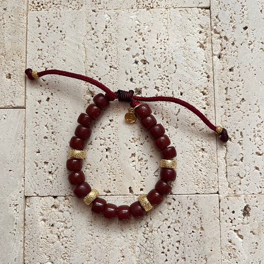 Berry Jammy, Gemstone Adjustable Beaded Bracelet with Gold Spacers