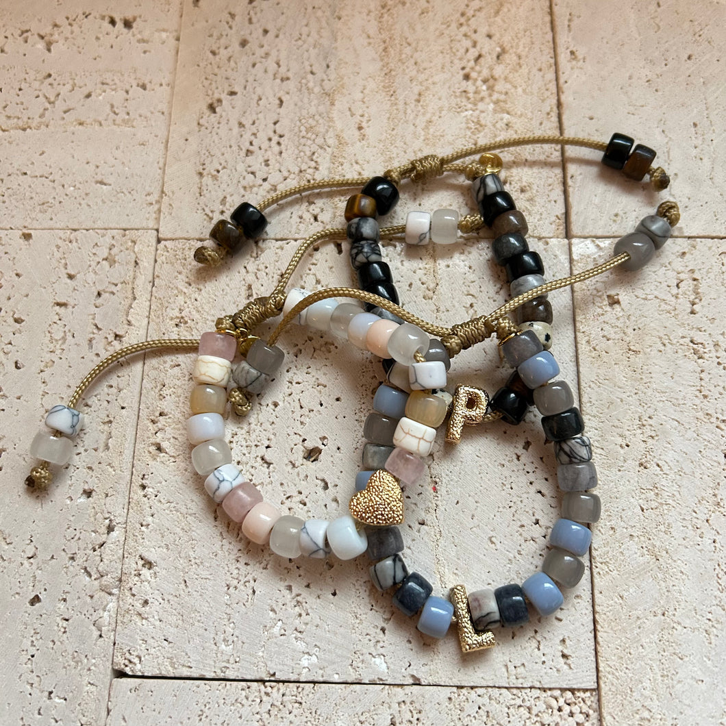 Eat Pray Love • Gemstone Pony Bead Personalized Beaded Bracelet + Letter(s)