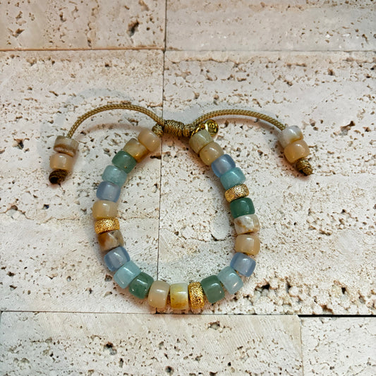 Sea Horse, Gemstone Adjustable Beaded Bracelet with Gold Spacers