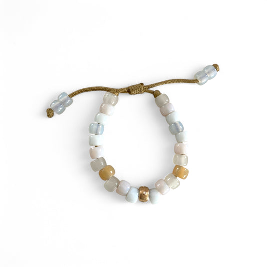 The Bubbly - Gemstone Pony Bead Bracelet with Diamond 14K Gold Accent – Moonstone, Quartz, Agate