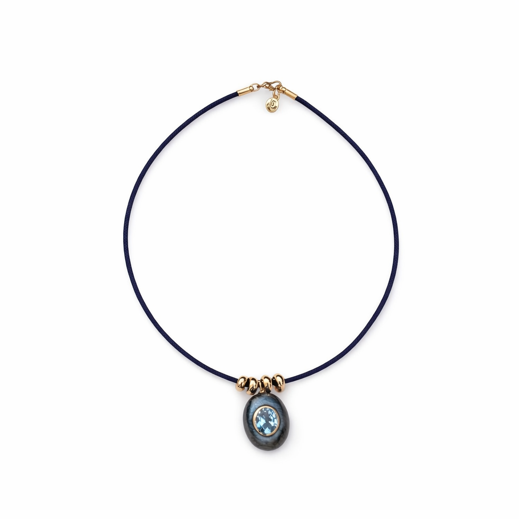 Labradorite and Blue Topaz Oval Rope Necklace