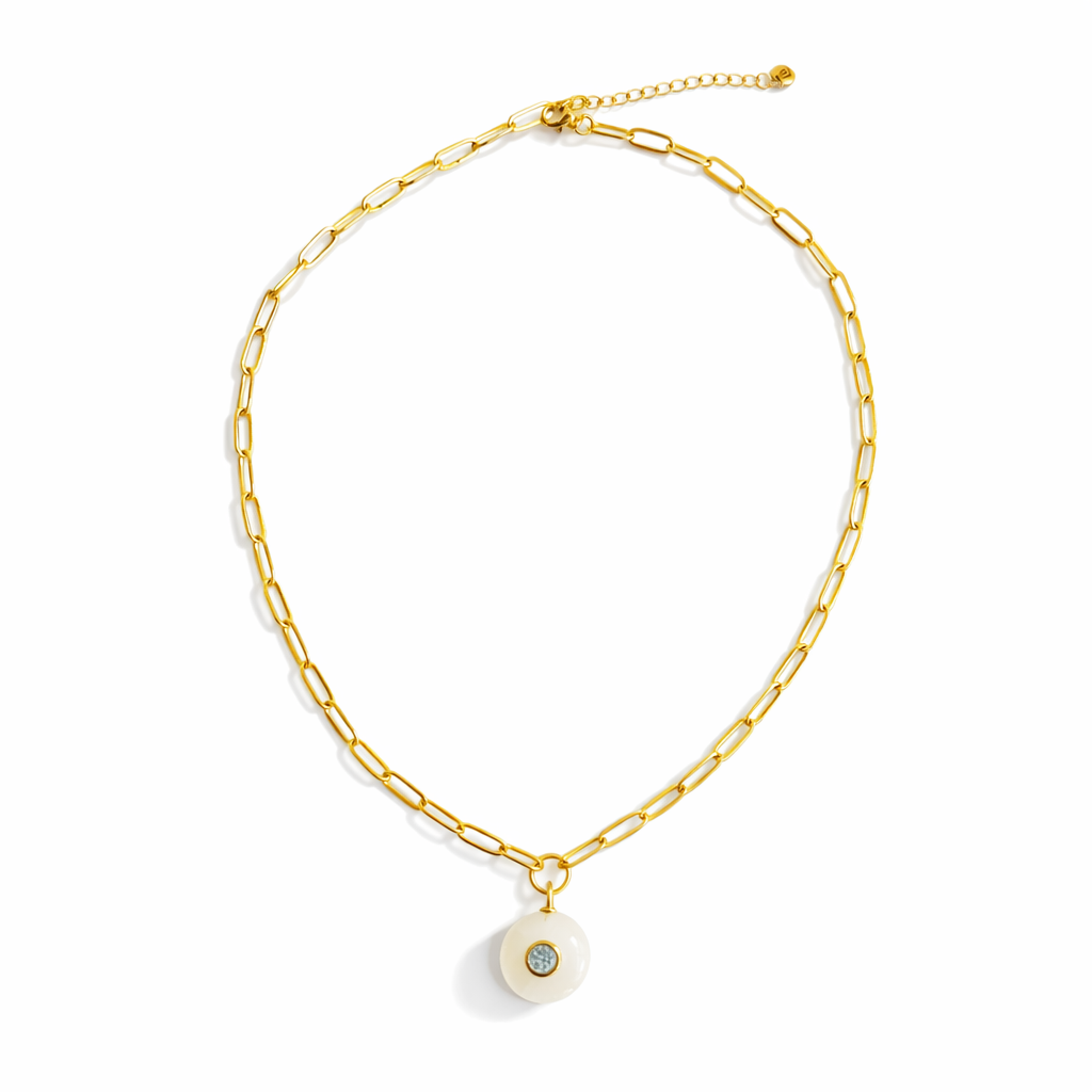 Rainbow Moonstone Blue Topaz Pendant Necklace