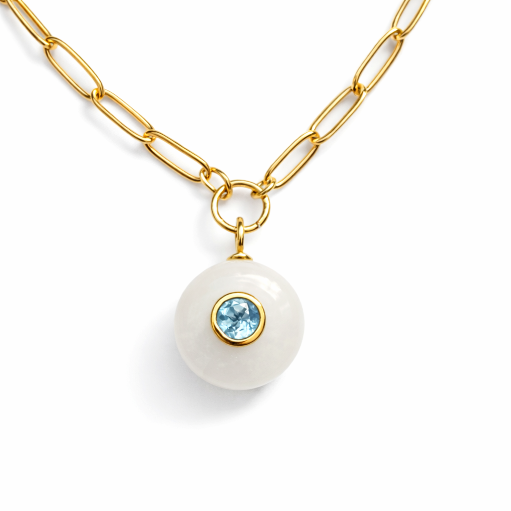 Rainbow Moonstone Blue Topaz Pendant Necklace
