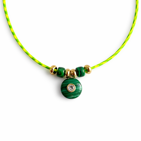 Neon Cord Malachite & White Topaz Pendant Necklace