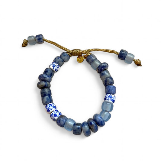 Chinoiserie Chic, Candy Gemstone Adjustable Beaded Bracelet with Gold Spacers