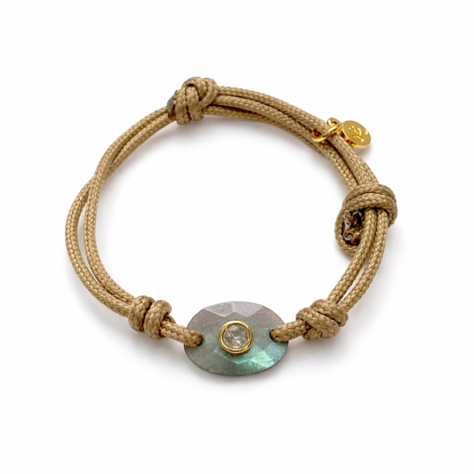 Labradorite Adjustable Cord Bracelet - Gold Bezel with Garnet Accent