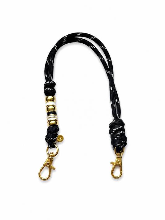 Black Rope Phone Wristlet Strap with Gold Hardware