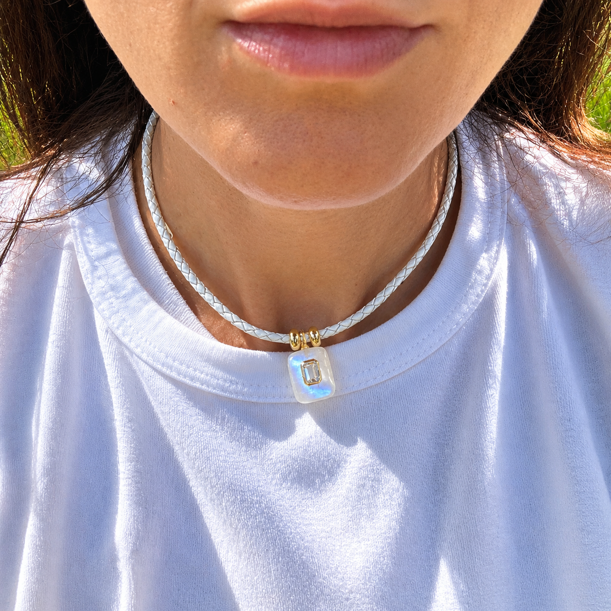Moonstone Leather Cord Necklace