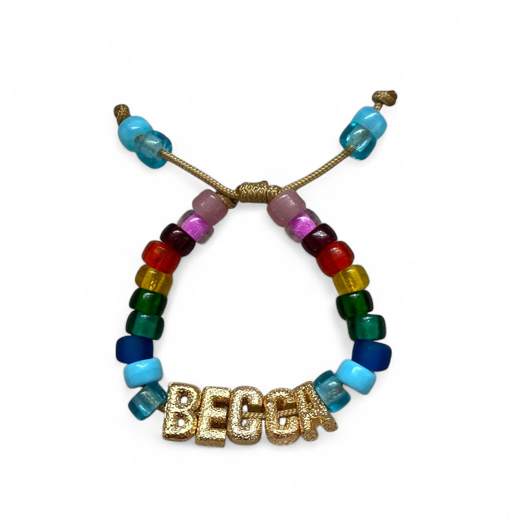 Glass Pony Bead Rainbow Bracelet with Letters