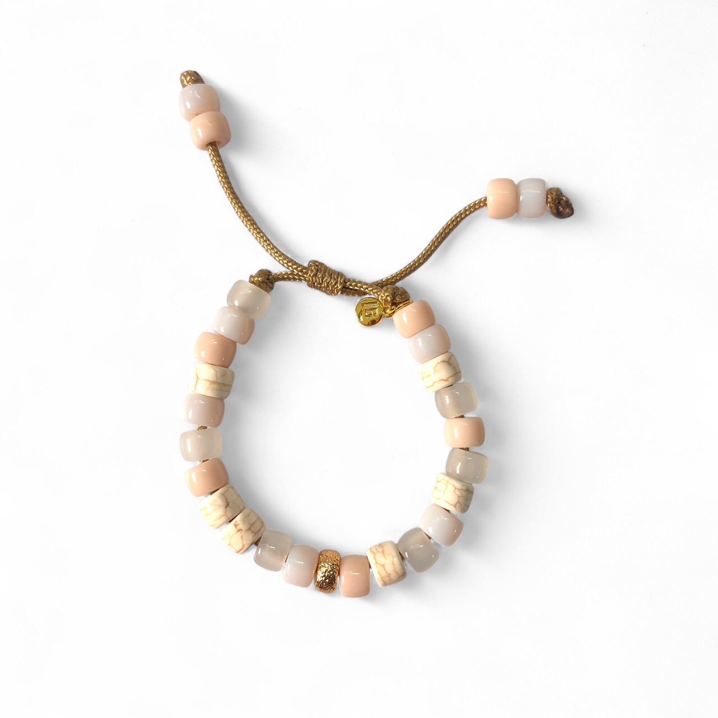 Sand Beech Deux, Gemstone Adjustable Beaded Bracelet with Gold Spacers