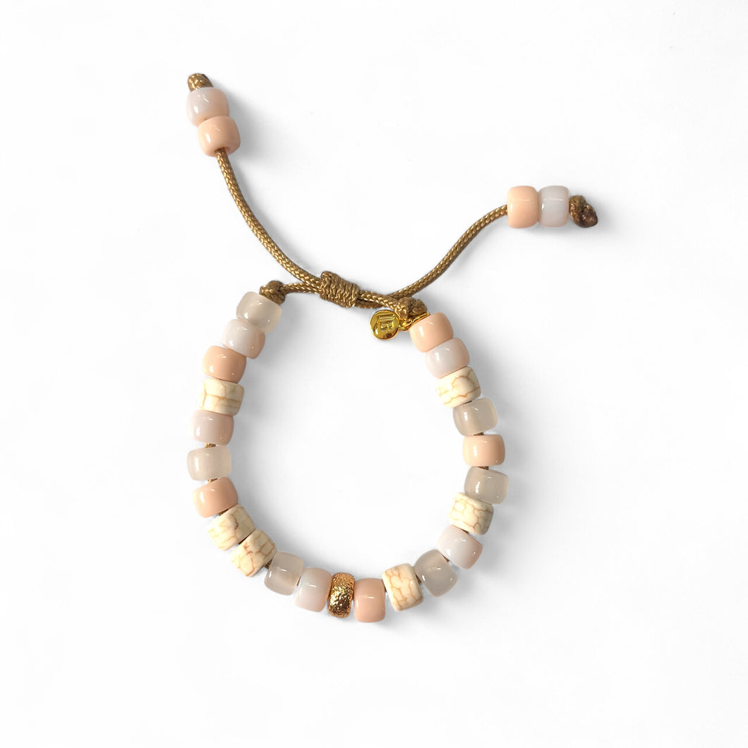 Sand Beech Deux, Gemstone Adjustable Beaded Bracelet with Gold Spacers