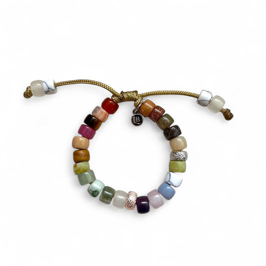Laurel, Gemstone Pony Bead Bracelet, Gold & Rose Gold Plated Spacers