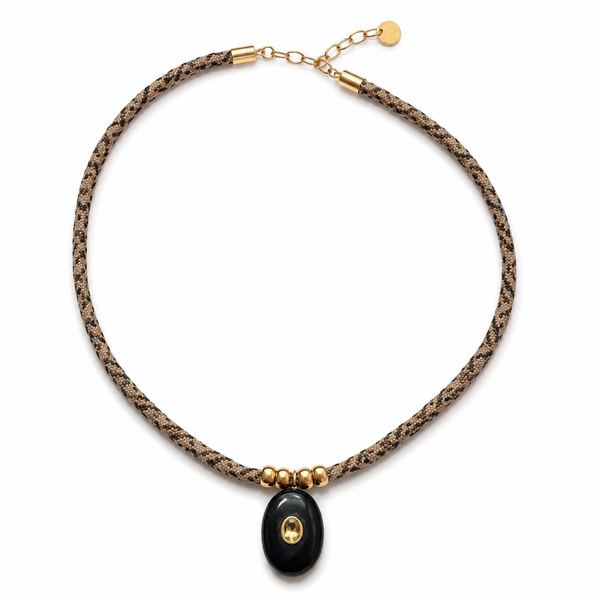 Black Onyx & Citrine Oval Pendant Rope Necklace