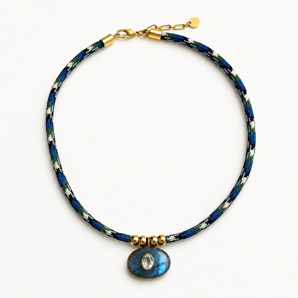 Labradorite & White Topaz Oval Rope Necklace