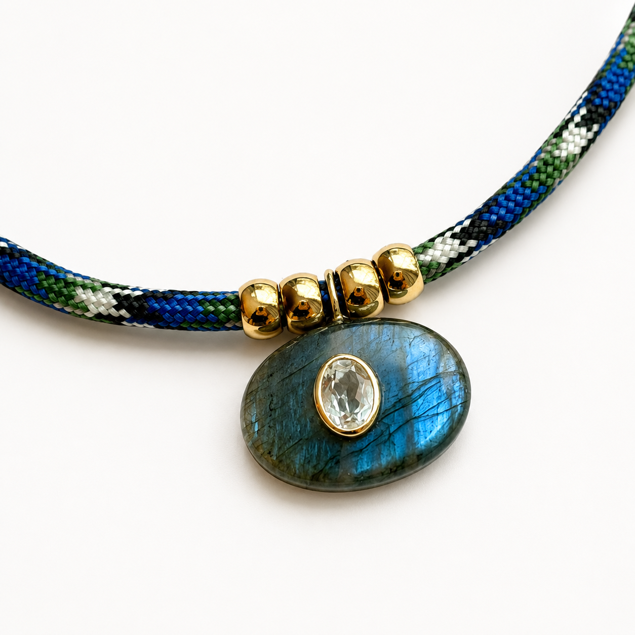 Labradorite & White Topaz Oval Rope Necklace