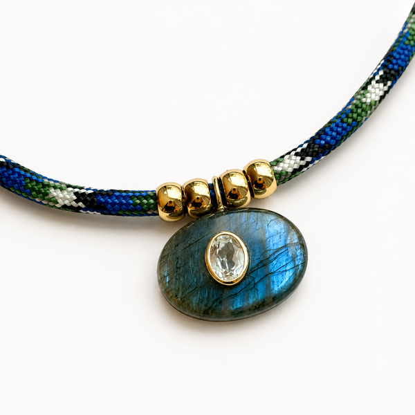 Labradorite & White Topaz Oval Rope Necklace