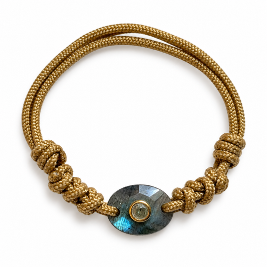 Labradorite Adjustable Cord Bracelet - Gold Bezel with Garnet Accent