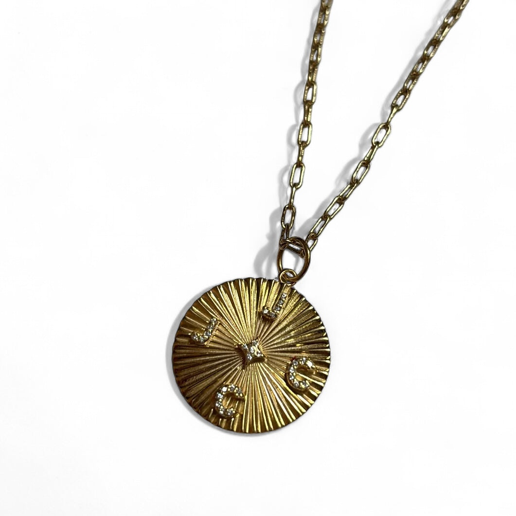 Initial Medallion Pendant with Pave Letters