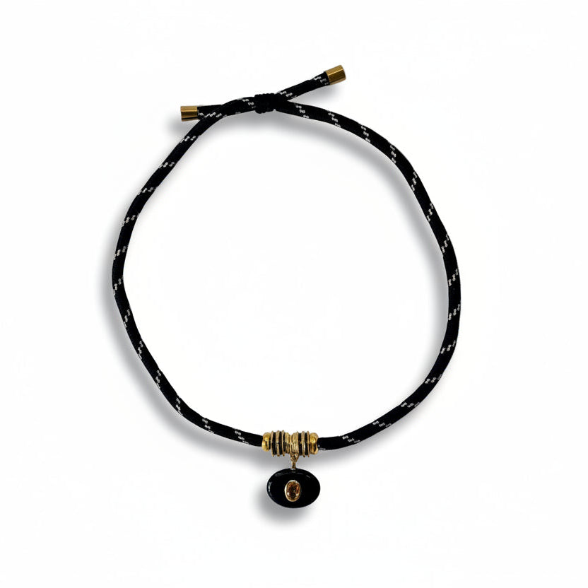 Black Onyx Pendant Rope Necklace with Citrine